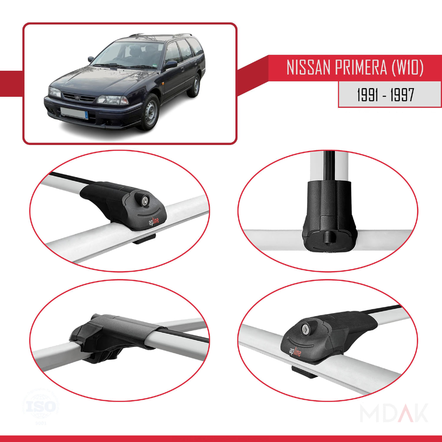 Nissan Primera (W10) Traveller 1991-1997 Arası ile Uyumlu ACE-1 Ara Atkı Tavan Barı Gri 3 Adet - Görsel 4