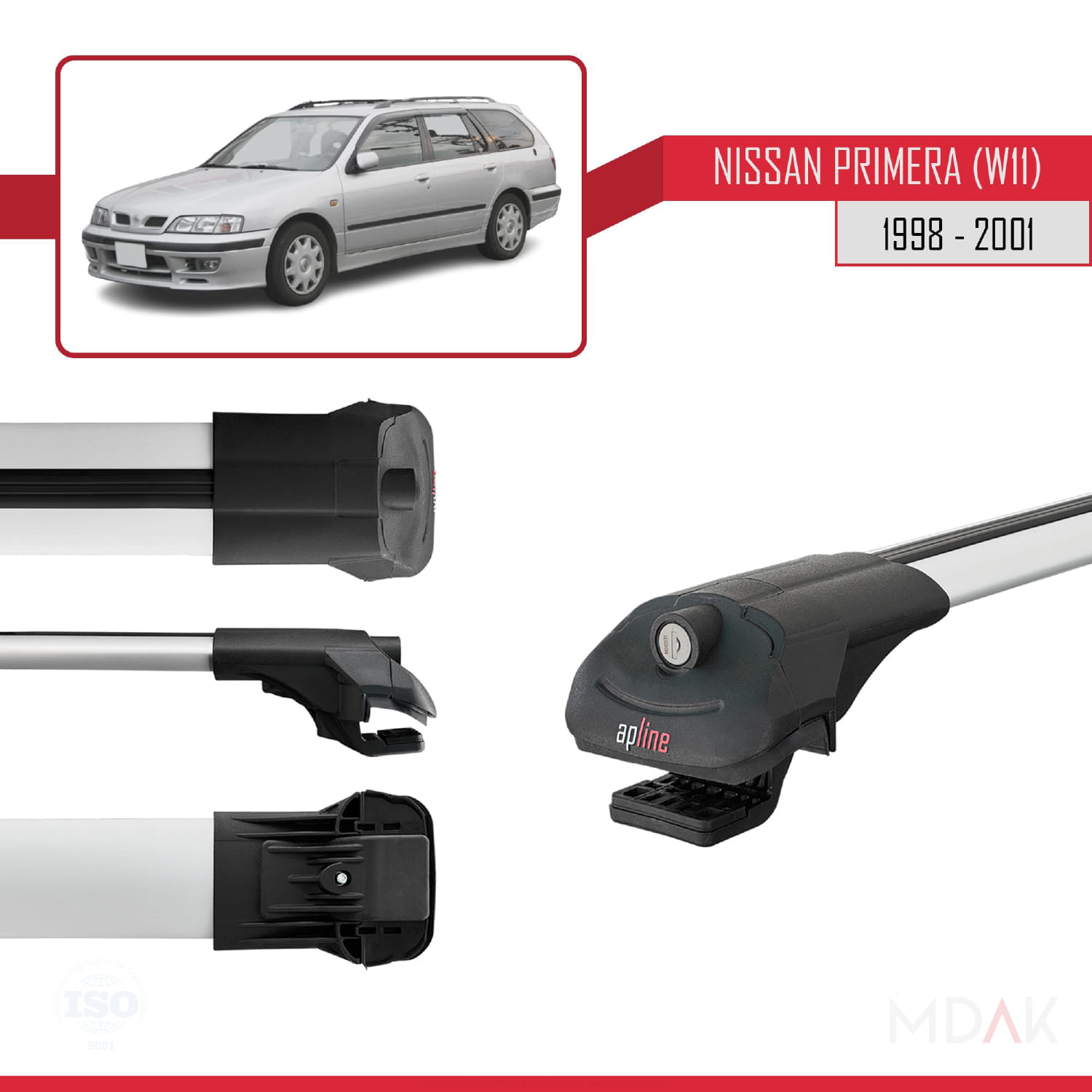 Nissan Primera 2 (W11) Traveller 1998-2001 Arası ile Uyumlu ACE-1 Ara Atkı Tavan Barı Gri 3 Adet - Görsel 3