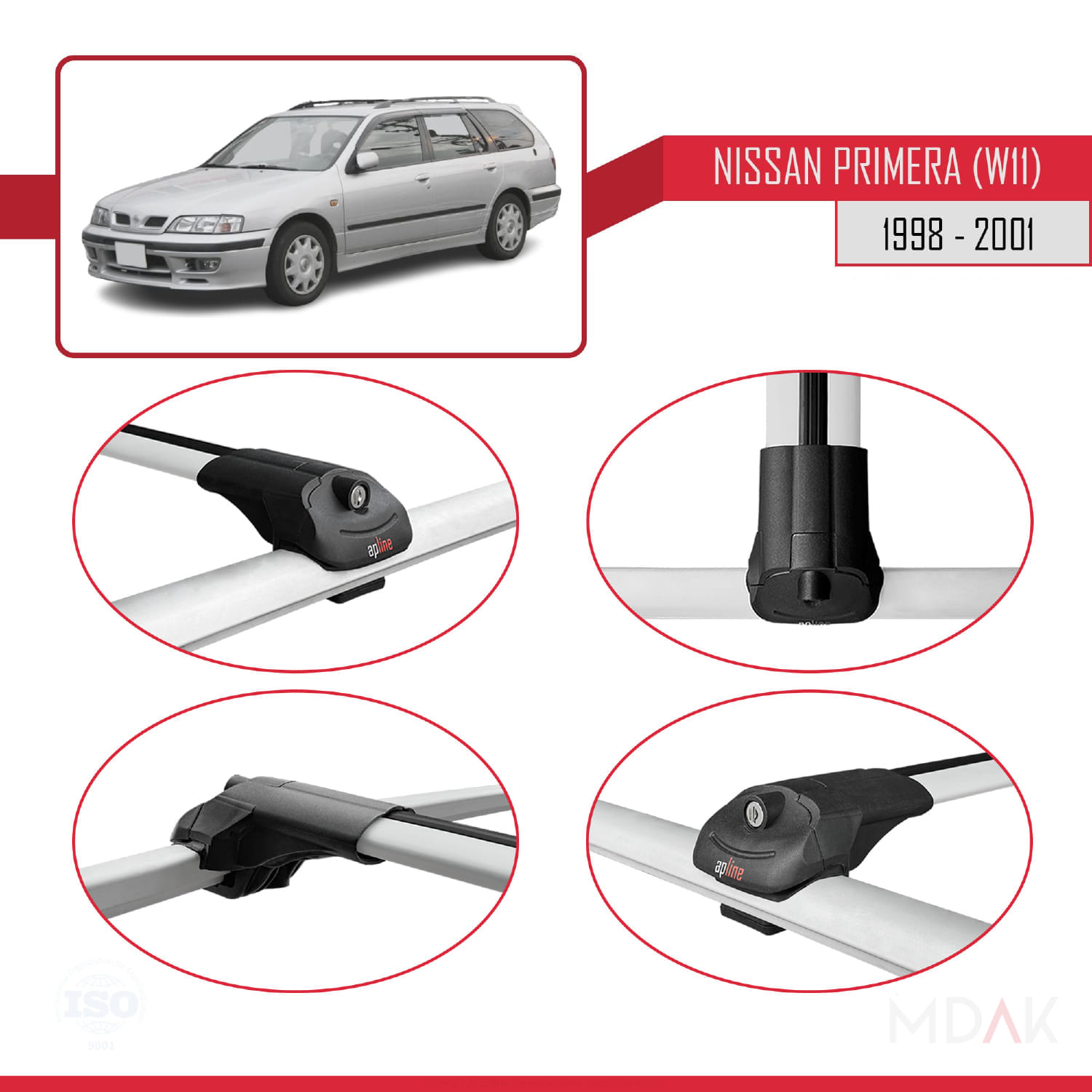 Nissan Primera 2 (W11) Traveller 1998-2001 Arası ile Uyumlu ACE-1 Ara Atkı Tavan Barı Gri 3 Adet - Görsel 4