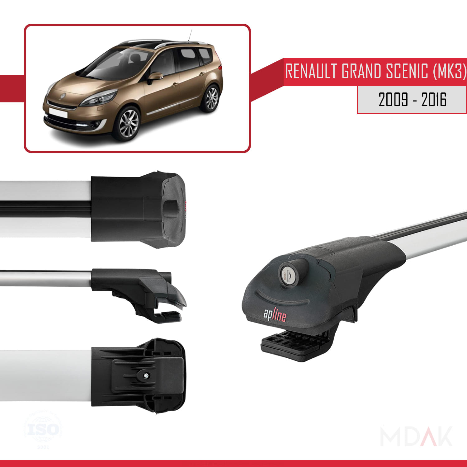 Renault Grand Scenic 3 2009-2016 Arası ile Uyumlu ACE-1 Ara Atkı Tavan Barı Gri 3 Adet - Görsel 3