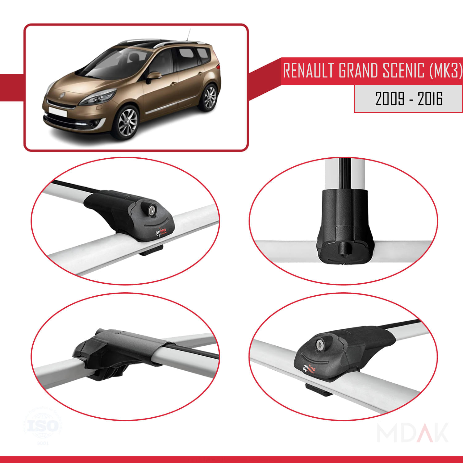 Renault Grand Scenic 3 2009-2016 Arası ile Uyumlu ACE-1 Ara Atkı Tavan Barı Gri 3 Adet - Görsel 4