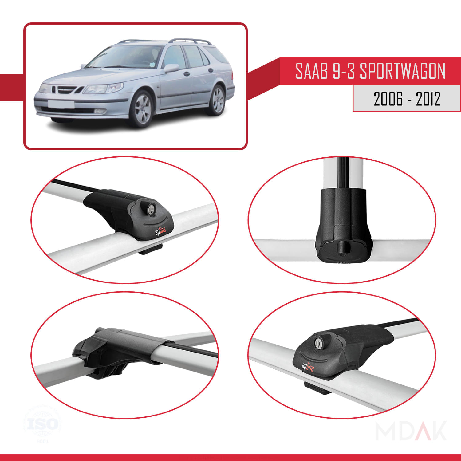 Saab 9-3 II SW 2006-2012 Arası ile Uyumlu ACE-1 Ara Atkı Tavan Barı Gri 3 Adet - Görsel 4