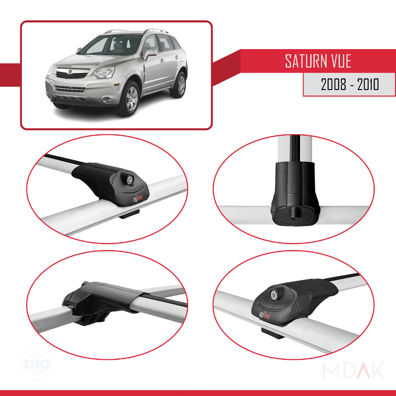 Saturn Vue 2 2008-2010 Arası ile Uyumlu ACE-1 Ara Atkı Tavan Barı Gri 3 Adet - Görsel 4