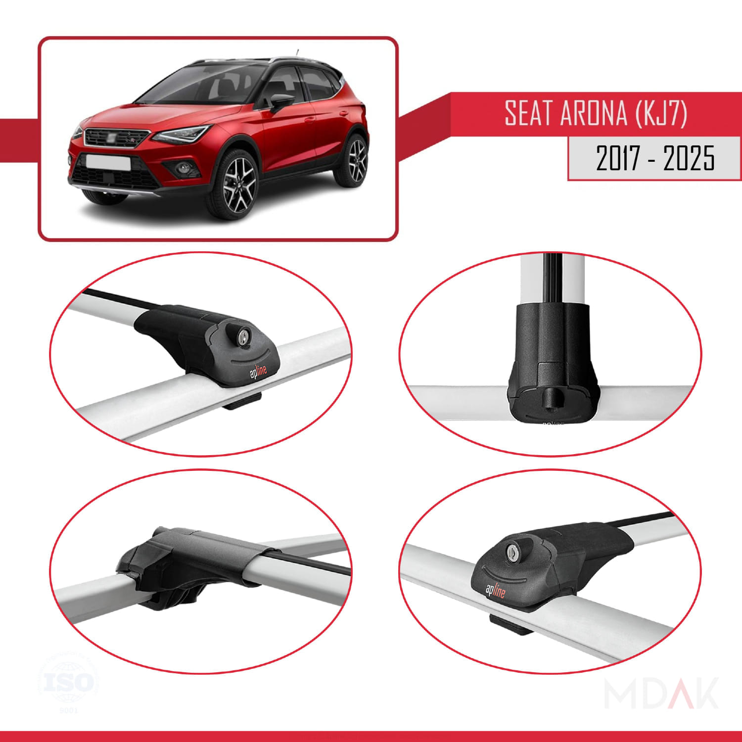 Seat Arona (KJ7) 2017 ve Sonrası ile Uyumlu ACE-1 Ara Atkı Tavan Barı Gri 3 Adet - Görsel 4