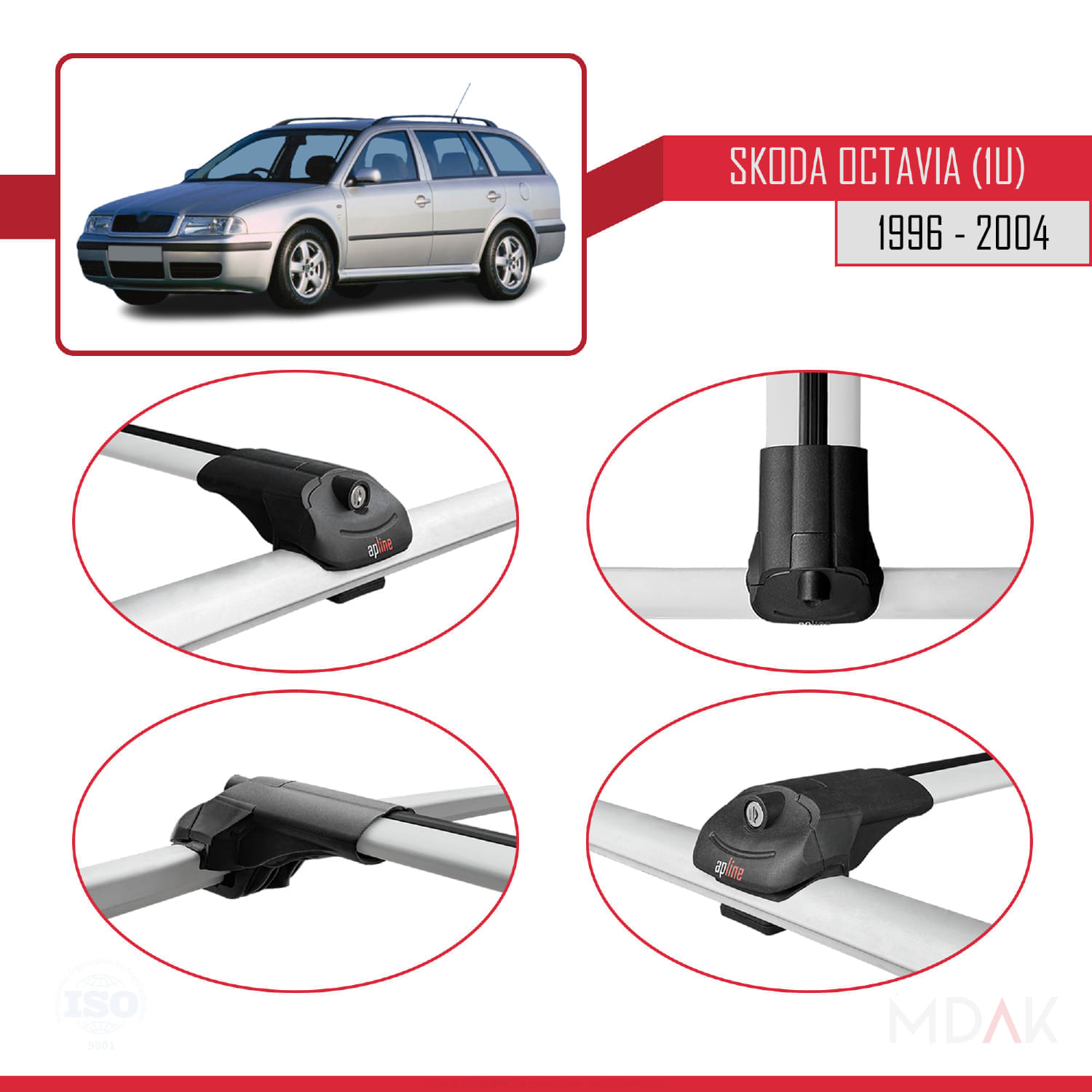 Skoda Octavia (1U) 1996-2004 Arası ile Uyumlu ACE-1 Ara Atkı Tavan Barı Gri 3 Adet - Görsel 4