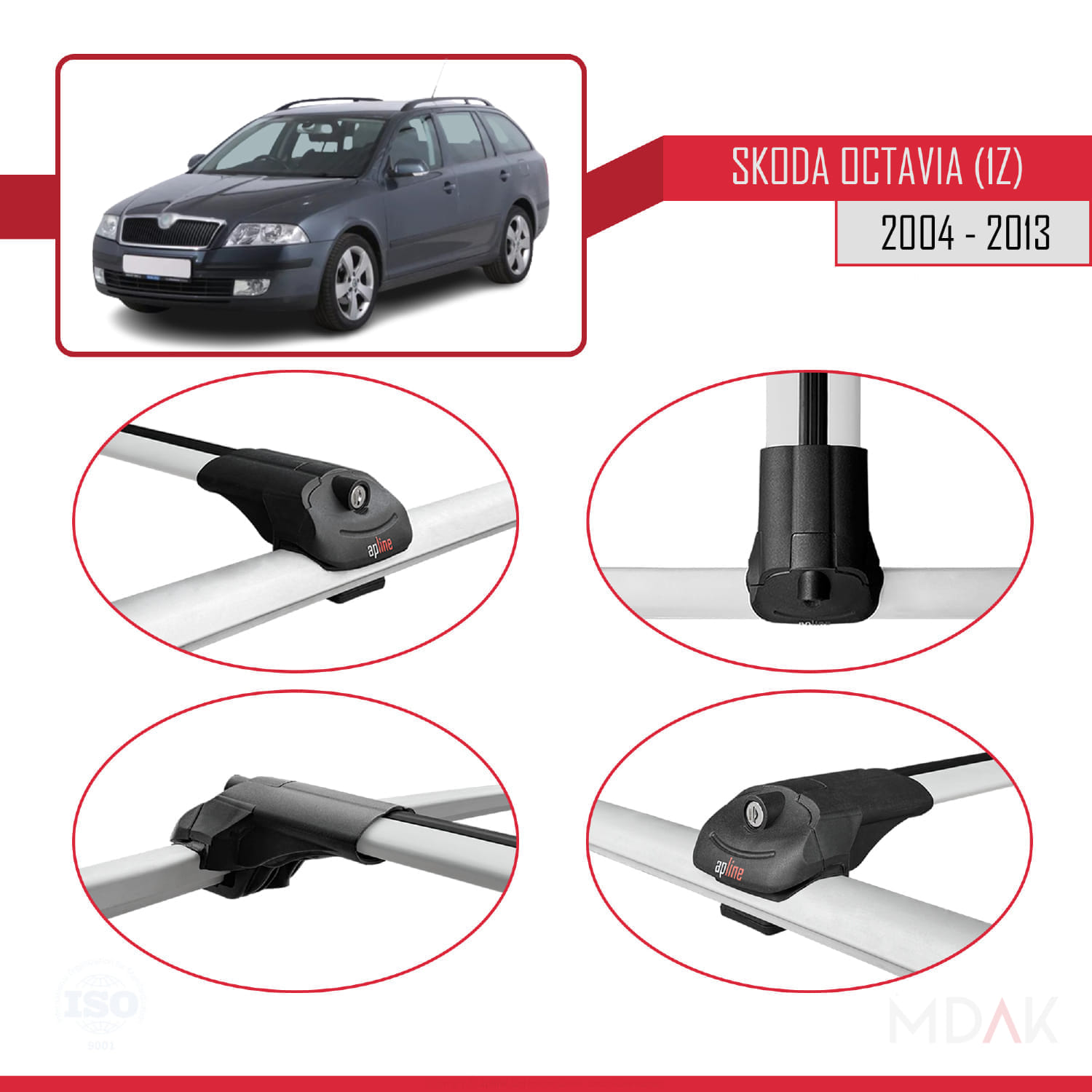 Skoda Octavia 2 (1Z) 2004-2013 Arası ile Uyumlu ACE-1 Ara Atkı Tavan Barı Gri 3 Adet - Görsel 4