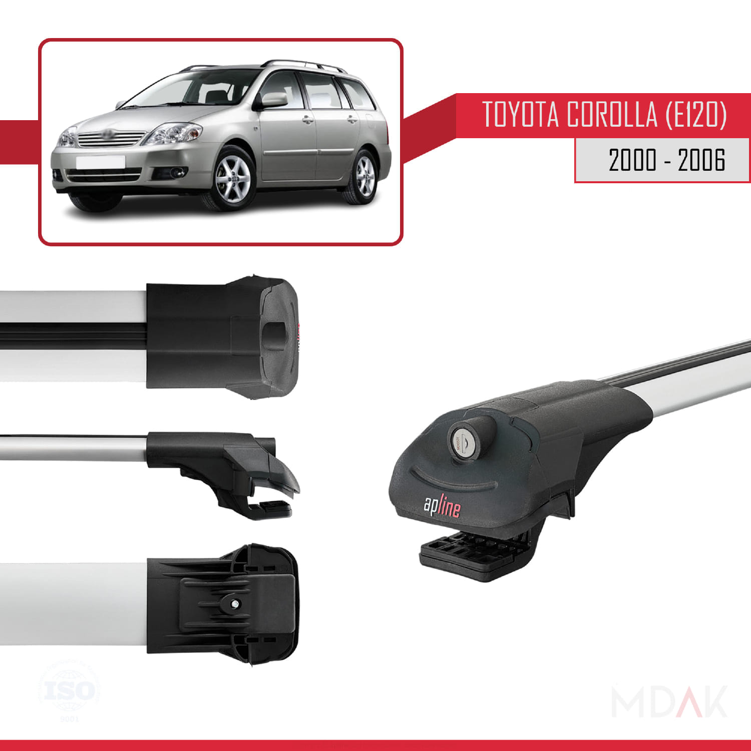Toyota Corolla 9 (E120) SW 2000-2006 Arası ile Uyumlu ACE-1 Ara Atkı Tavan Barı Gri 3 Adet - Görsel 3