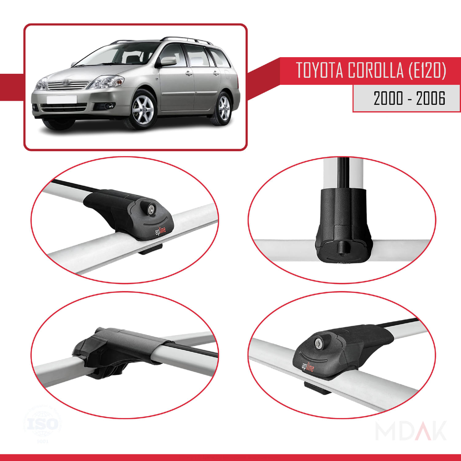Toyota Corolla 9 (E120) SW 2000-2006 Arası ile Uyumlu ACE-1 Ara Atkı Tavan Barı Gri 3 Adet - Görsel 4