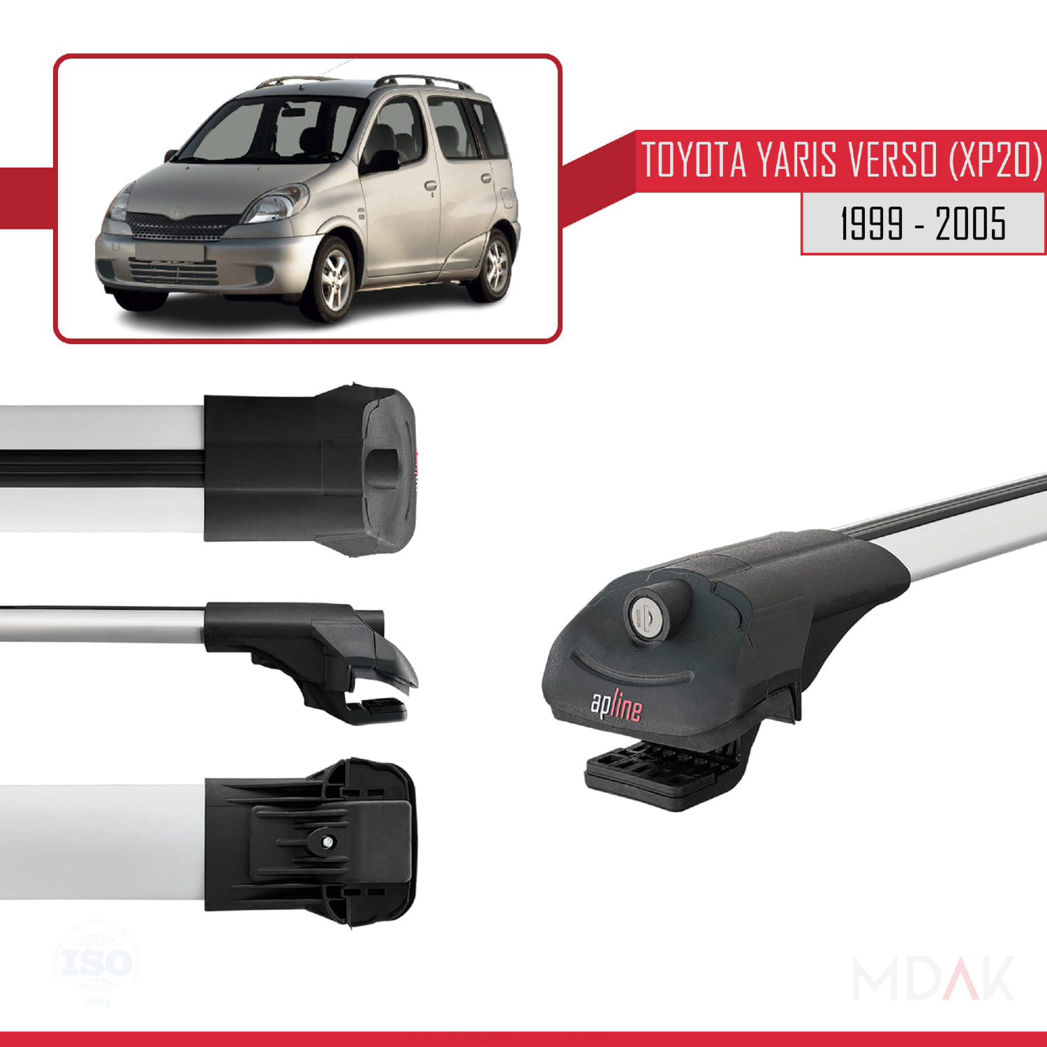 Toyota Yaris Verso (XP20) 1999-2005 Arası ile Uyumlu ACE-1 Ara Atkı Tavan Barı Gri 3 Adet - Görsel 3