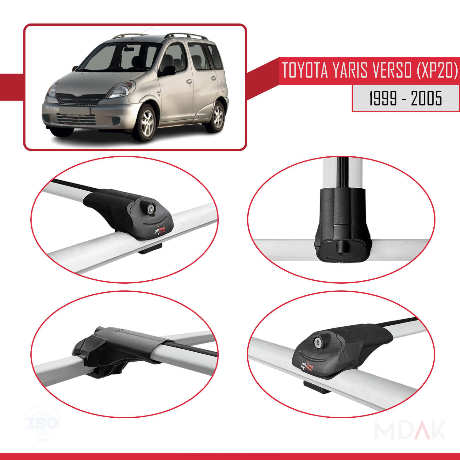 Toyota Yaris Verso (XP20) 1999-2005 Arası ile Uyumlu ACE-1 Ara Atkı Tavan Barı Gri 3 Adet - Görsel 4