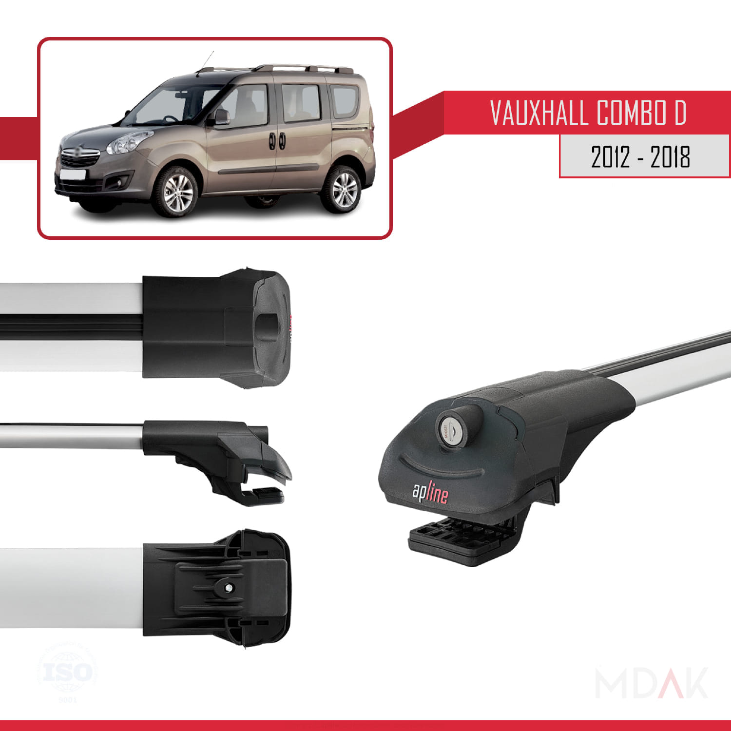 Vauxhall Combo D 2012-2018 Arası ile Uyumlu ACE-1 Ara Atkı Tavan Barı Gri 3 Adet - Görsel 3