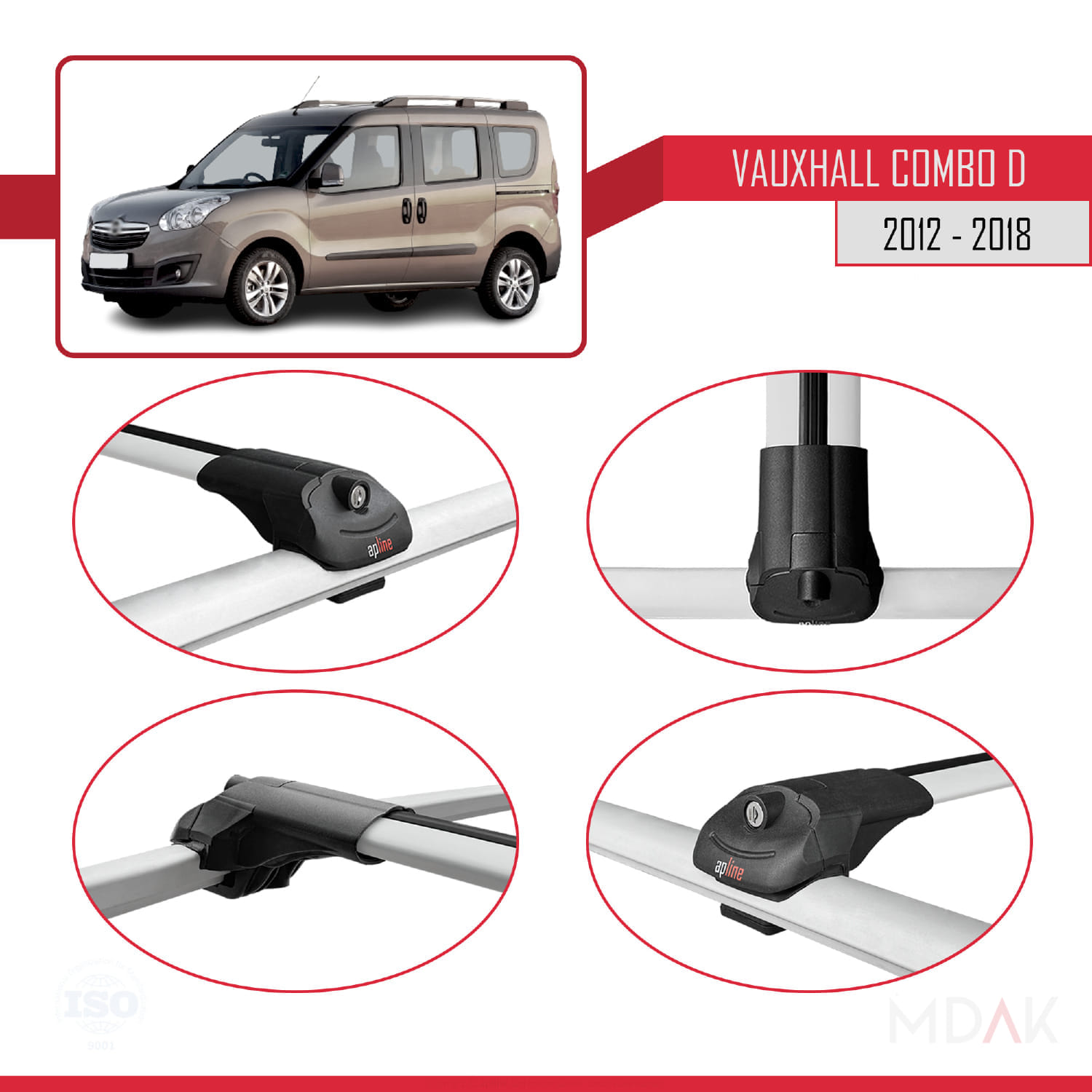 Vauxhall Combo D 2012-2018 Arası ile Uyumlu ACE-1 Ara Atkı Tavan Barı Gri 3 Adet - Görsel 4