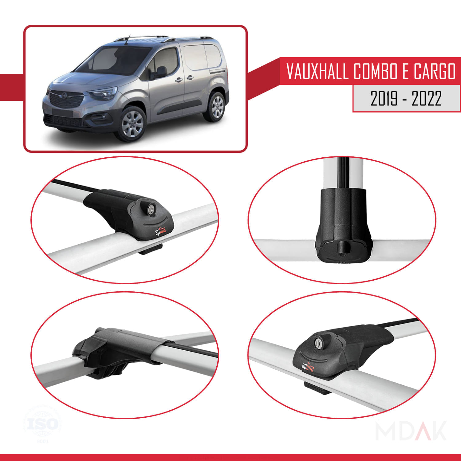 Vauxhall Combo E Cargo 2019-2022 Arası ile Uyumlu ACE-1 Ara Atkı Tavan Barı Gri 3 Adet - Görsel 4
