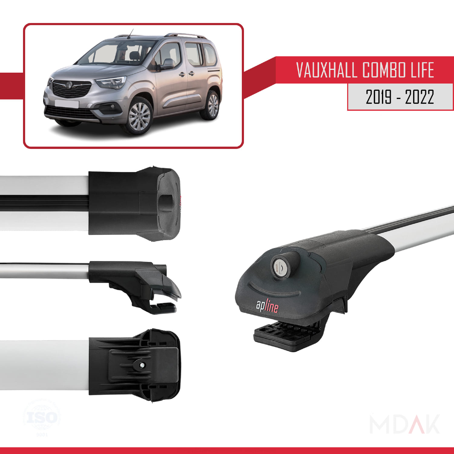Vauxhall Combo E Life 2019-2022 Arası ile Uyumlu ACE-1 Ara Atkı Tavan Barı Gri 3 Adet - Görsel 3