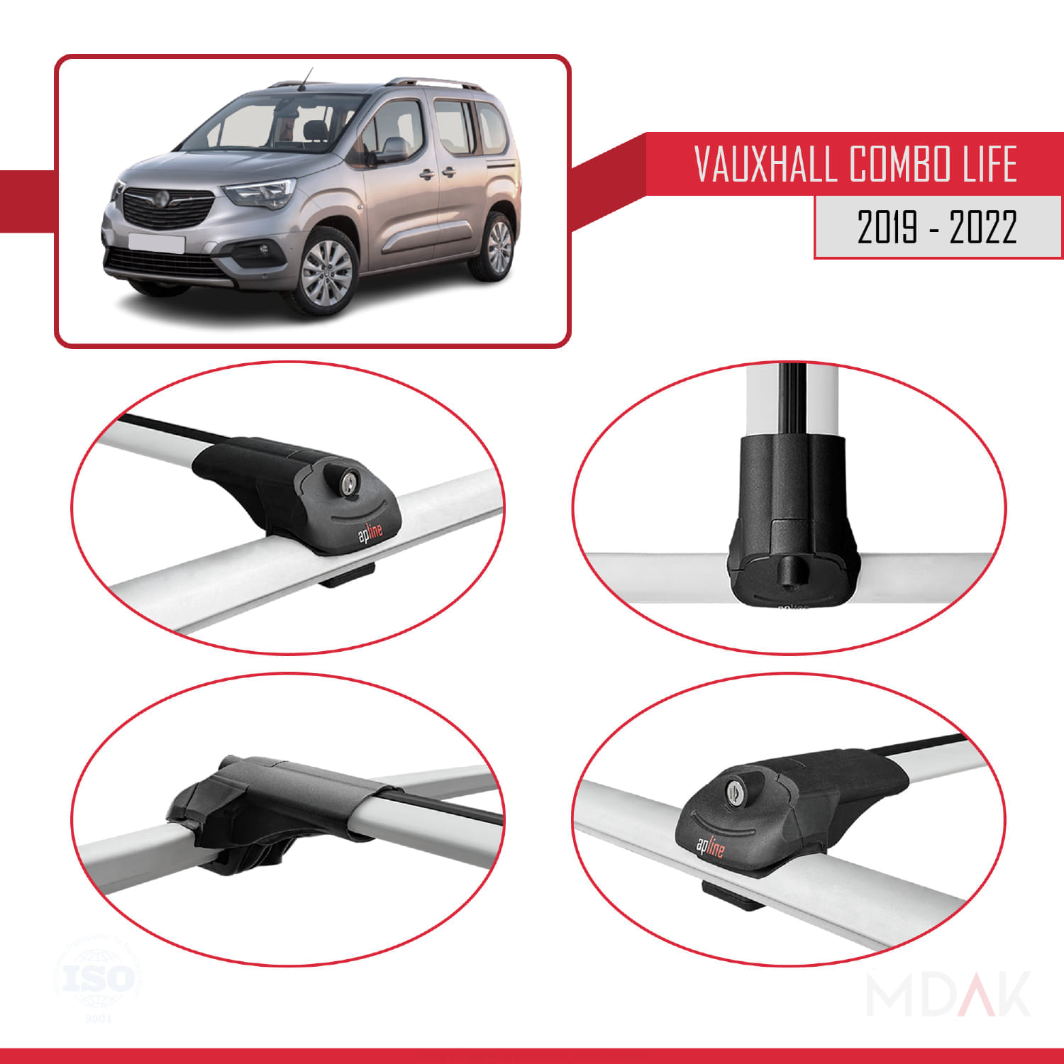 Vauxhall Combo E Life 2019-2022 Arası ile Uyumlu ACE-1 Ara Atkı Tavan Barı Gri 3 Adet - Görsel 4