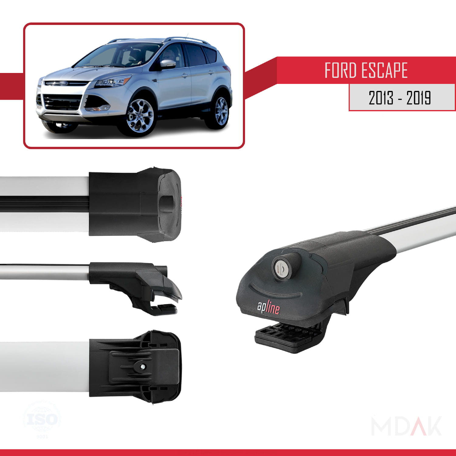 Ford Escape 3 2013-2019 Arası ile Uyumlu ACE-1 Ara Atkı Tavan Barı Gri 3 Adet - Görsel 3
