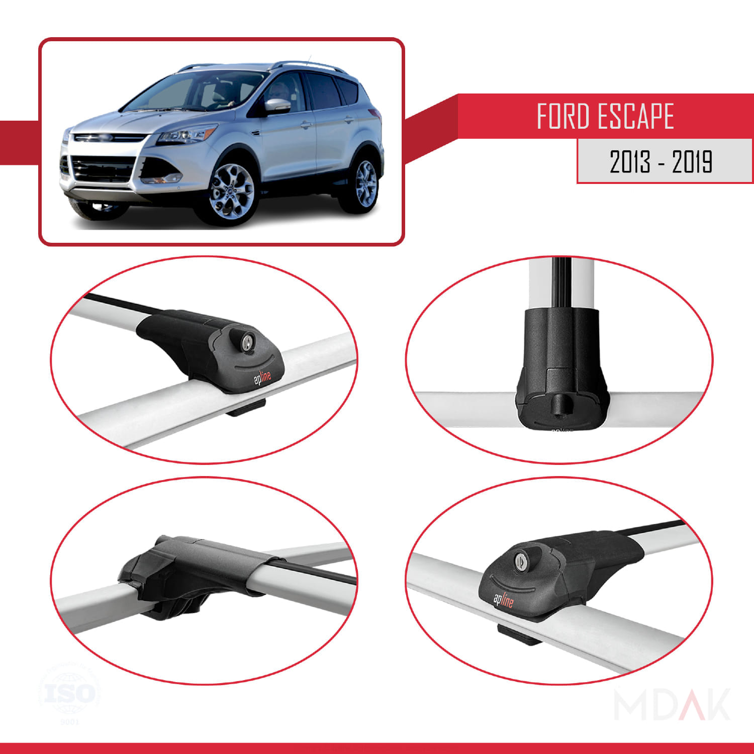 Ford Escape 3 2013-2019 Arası ile Uyumlu ACE-1 Ara Atkı Tavan Barı Gri 3 Adet - Görsel 4
