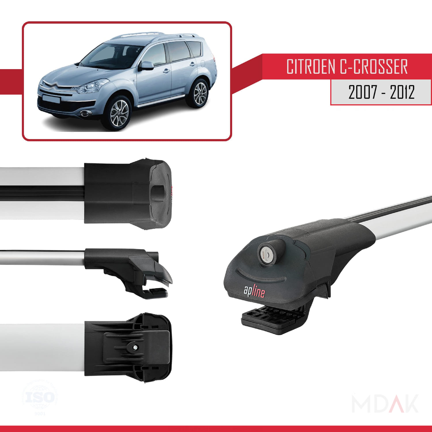 Citroen C-Crosser 2007-2012 Arası ile Uyumlu ACE-1 Ara Atkı Tavan Barı Gri 3 Adet - Görsel 3