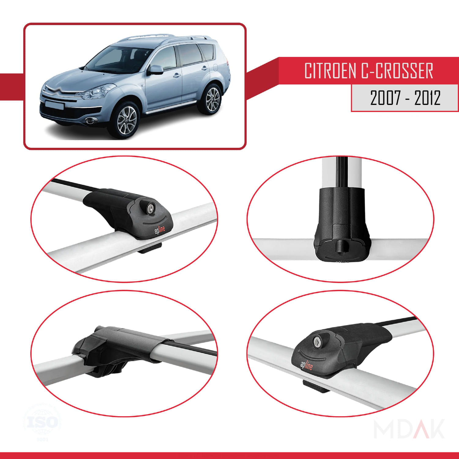 Citroen C-Crosser 2007-2012 Arası ile Uyumlu ACE-1 Ara Atkı Tavan Barı Gri 3 Adet - Görsel 4