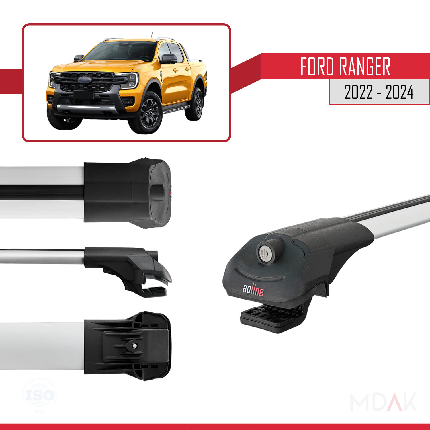 Ford Ranger (P703) 2022-2024 Arası ile Uyumlu ACE-1 Ara Atkı Tavan Barı Gri 3 Adet - Görsel 3