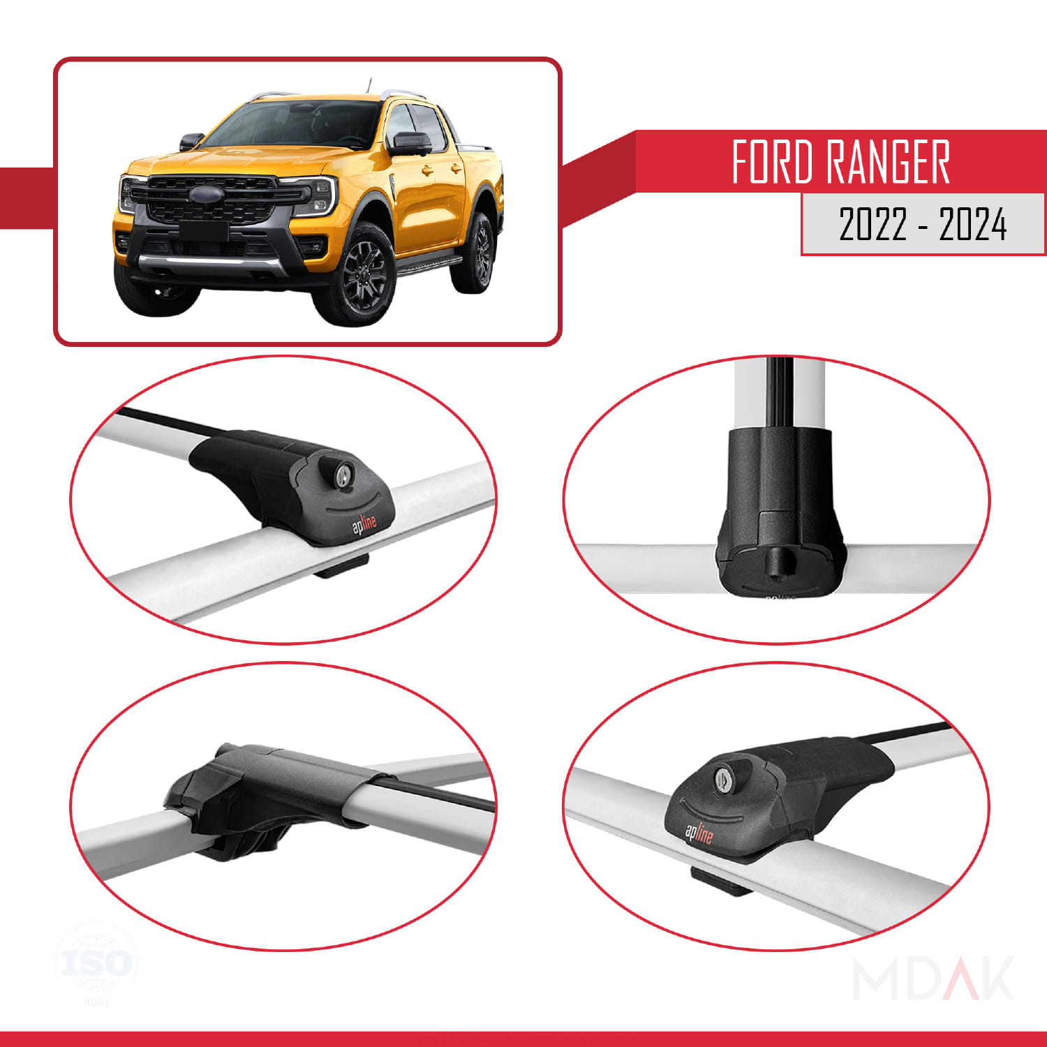 Ford Ranger (P703) 2022-2024 Arası ile Uyumlu ACE-1 Ara Atkı Tavan Barı Gri 3 Adet - Görsel 4