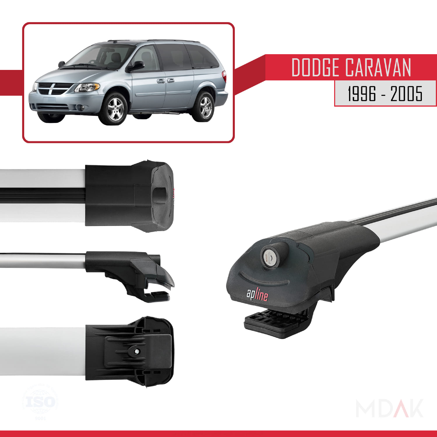Dodge Caravan 1996-2005 Arası ile Uyumlu ACE-1 Ara Atkı Tavan Barı Gri 3 Adet - Görsel 3