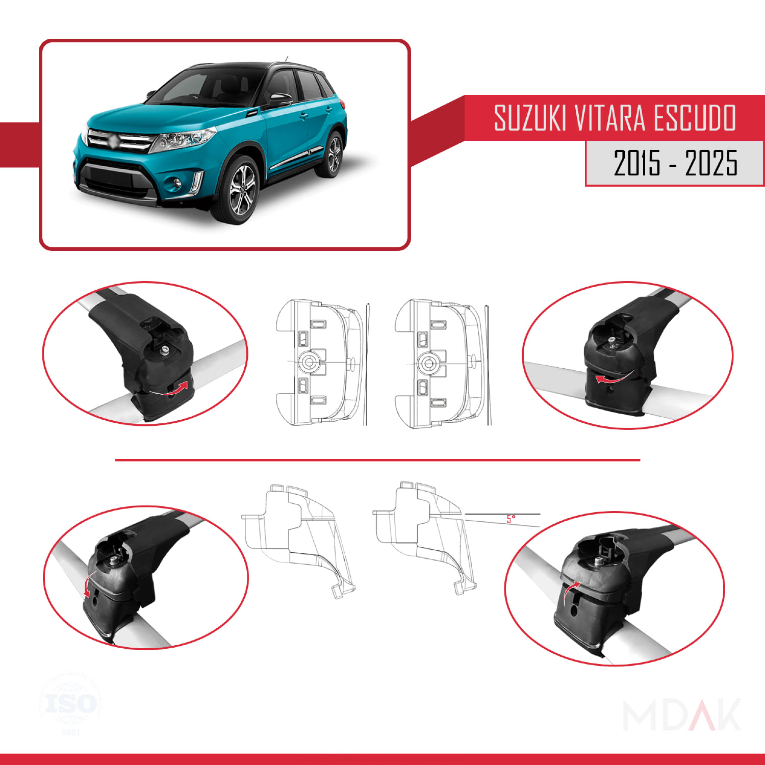 Suzuki Vitara/Escudo (LY) 2015 ve Sonrası ile Uyumlu ACE-2 Ara Atkı Tavan Barı Gri 2 Adet - Görsel 6