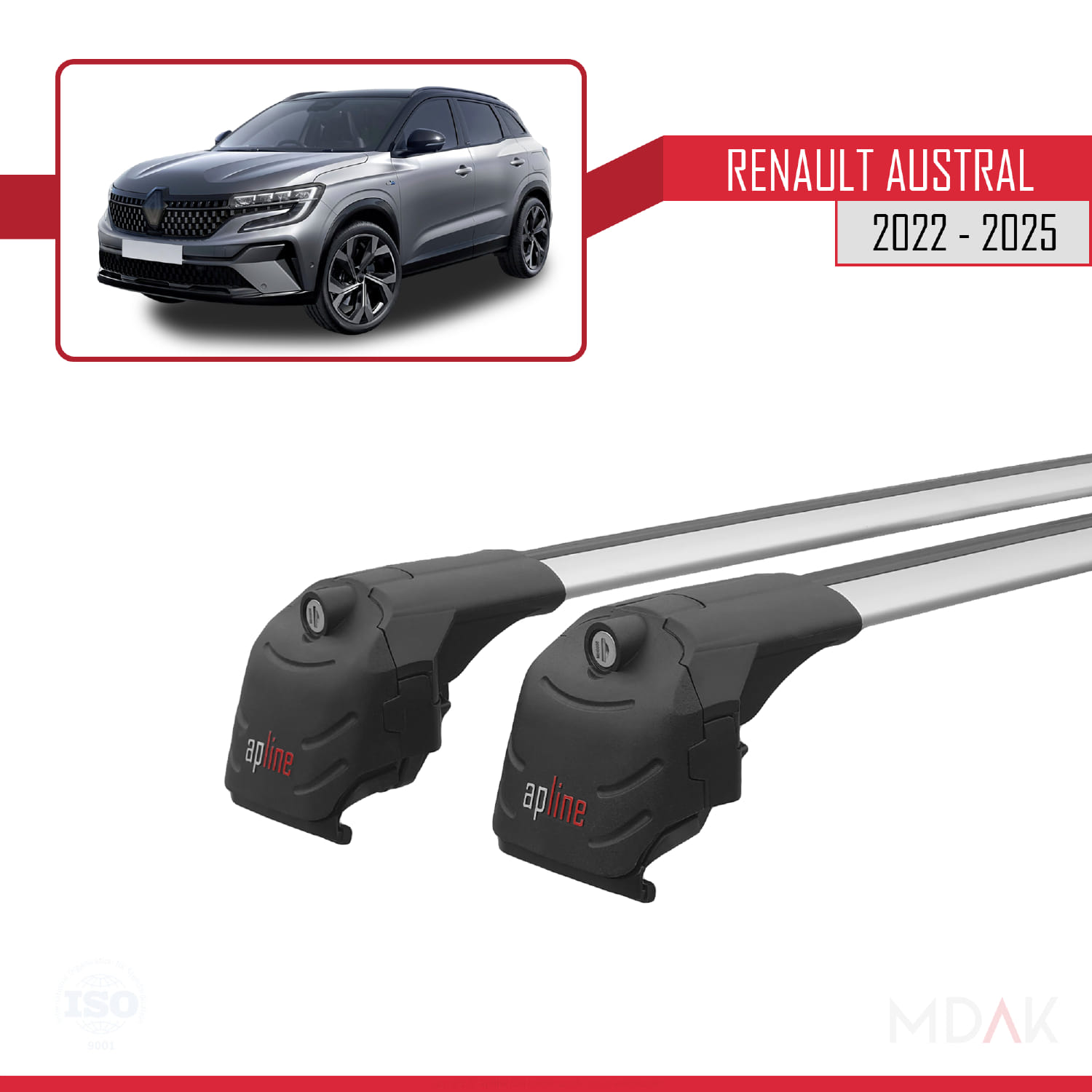Renault Austral (RHN) 2022 ve Sonrası ile Uyumlu ACE-2 Ara Atkı Tavan Barı Gri 2 Adet - Görsel 3