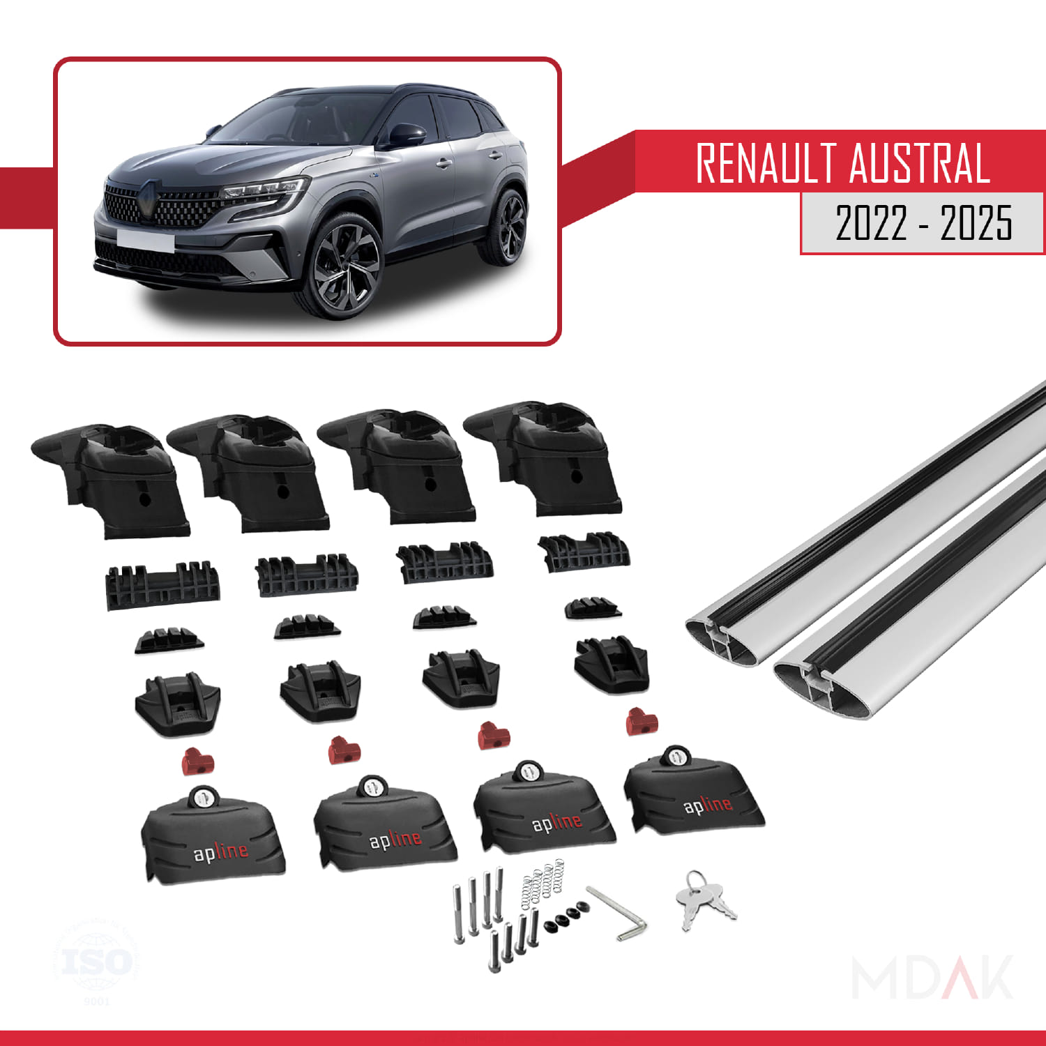 Renault Austral (RHN) 2022 ve Sonrası ile Uyumlu ACE-2 Ara Atkı Tavan Barı Gri 2 Adet - Görsel 6