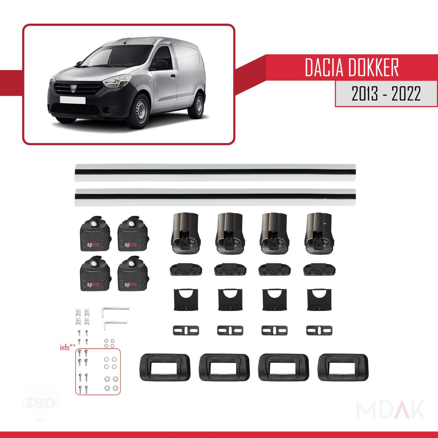 Dacia Dokker 2013-2022 Arası ile Uyumlu ACE-3 Ara Atkı Tavan Barı Gri 2 Adet - Görsel 6
