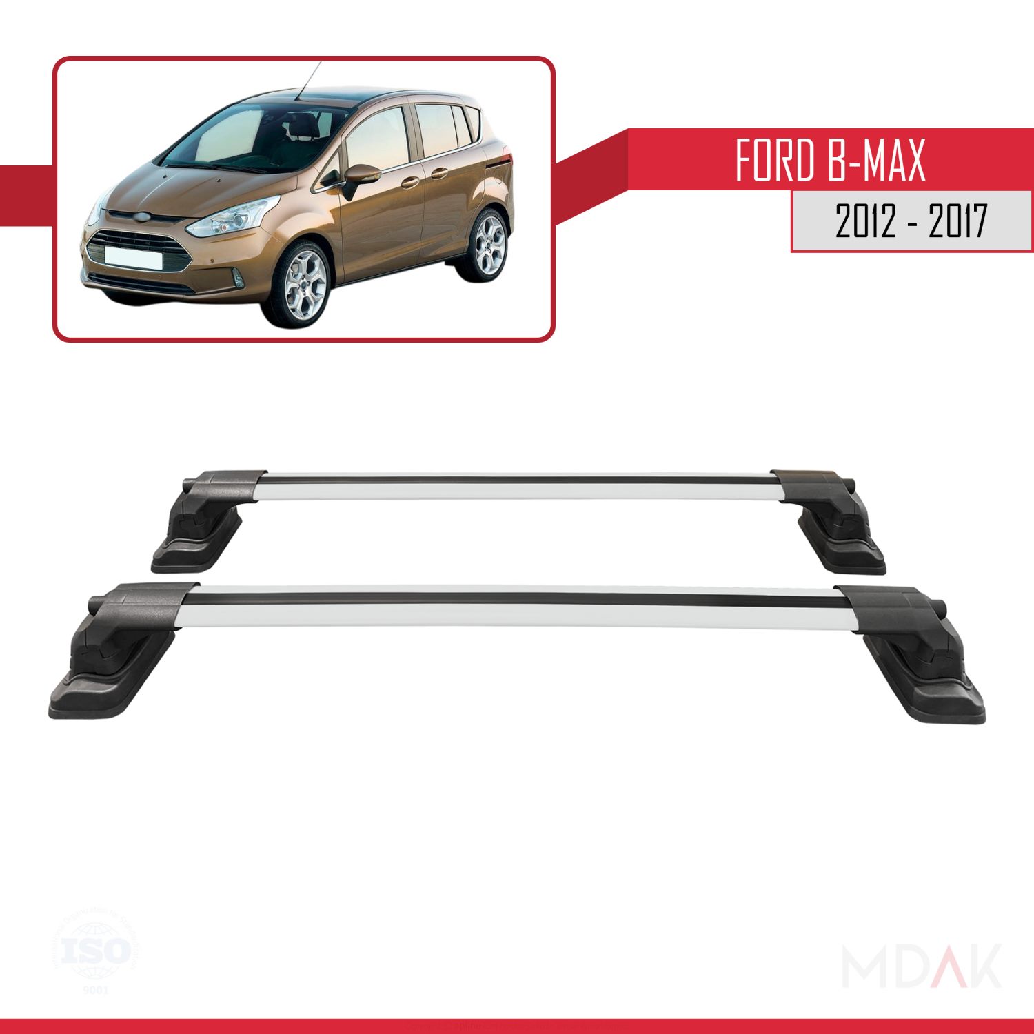 Ford B-Max (B232) 2012-2017 Arası ile Uyumlu ACE-3 Ara Atkı Tavan Barı Gri 2 Adet - Görsel 4