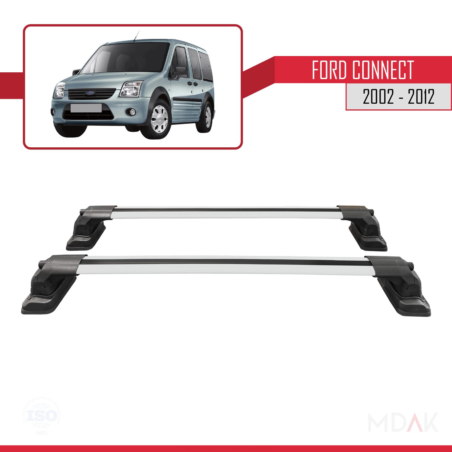 Ford Connect 2002-2012 Arası ile Uyumlu ACE-3 Ara Atkı Tavan Barı Gri 2 Adet - Görsel 4