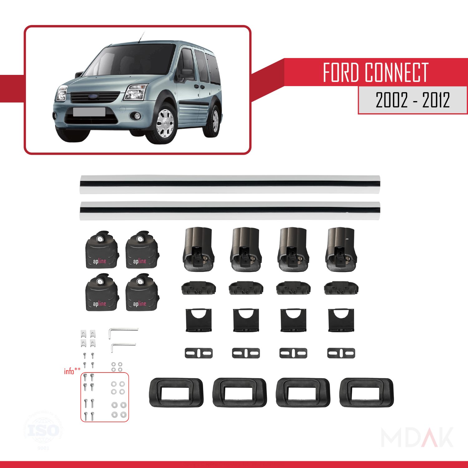 Ford Connect 2002-2012 Arası ile Uyumlu ACE-3 Ara Atkı Tavan Barı Gri 2 Adet - Görsel 6