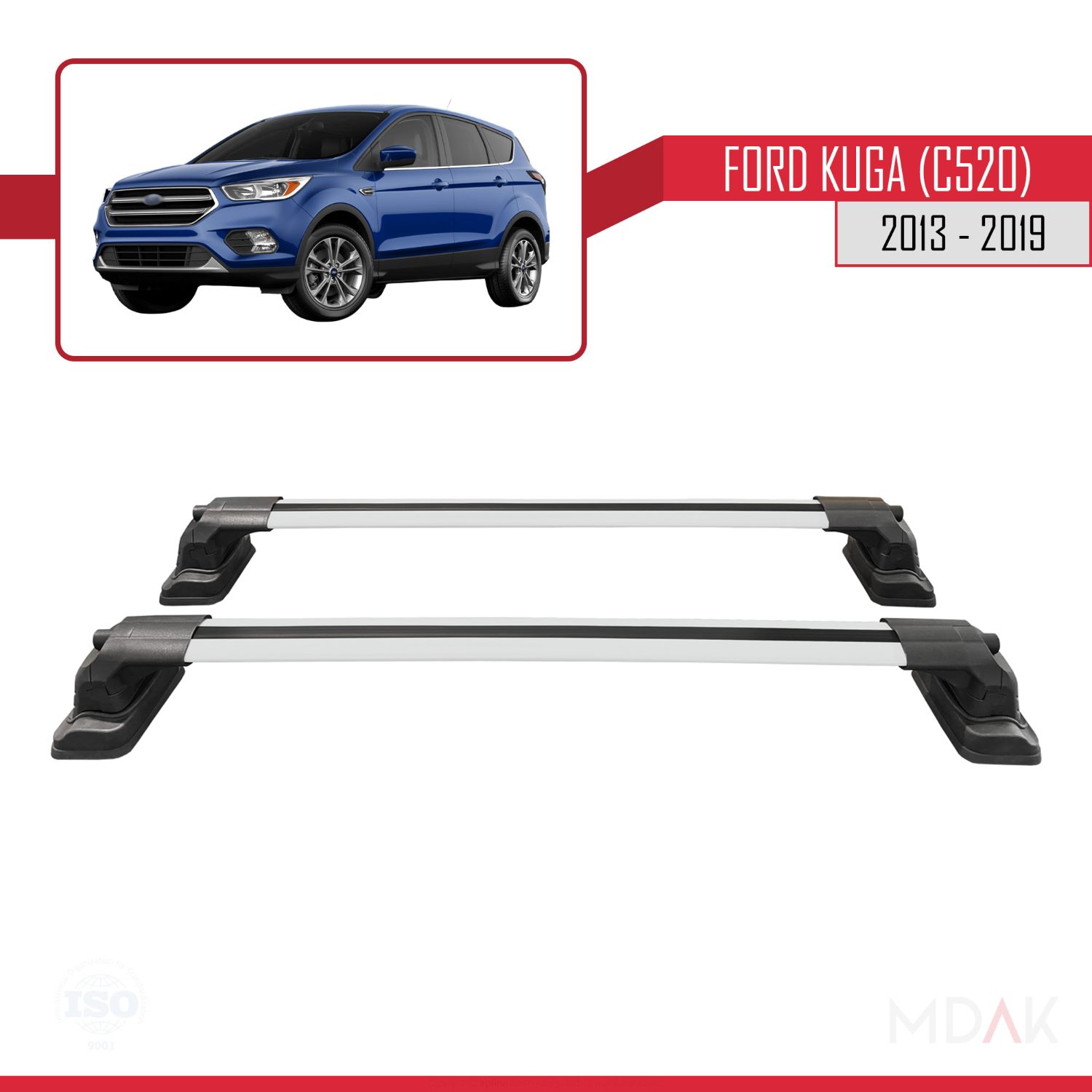 Ford Kuga (C520) 2013-2019 Arası ile Uyumlu ACE-3 Ara Atkı Tavan Barı Gri 2 Adet - Görsel 4