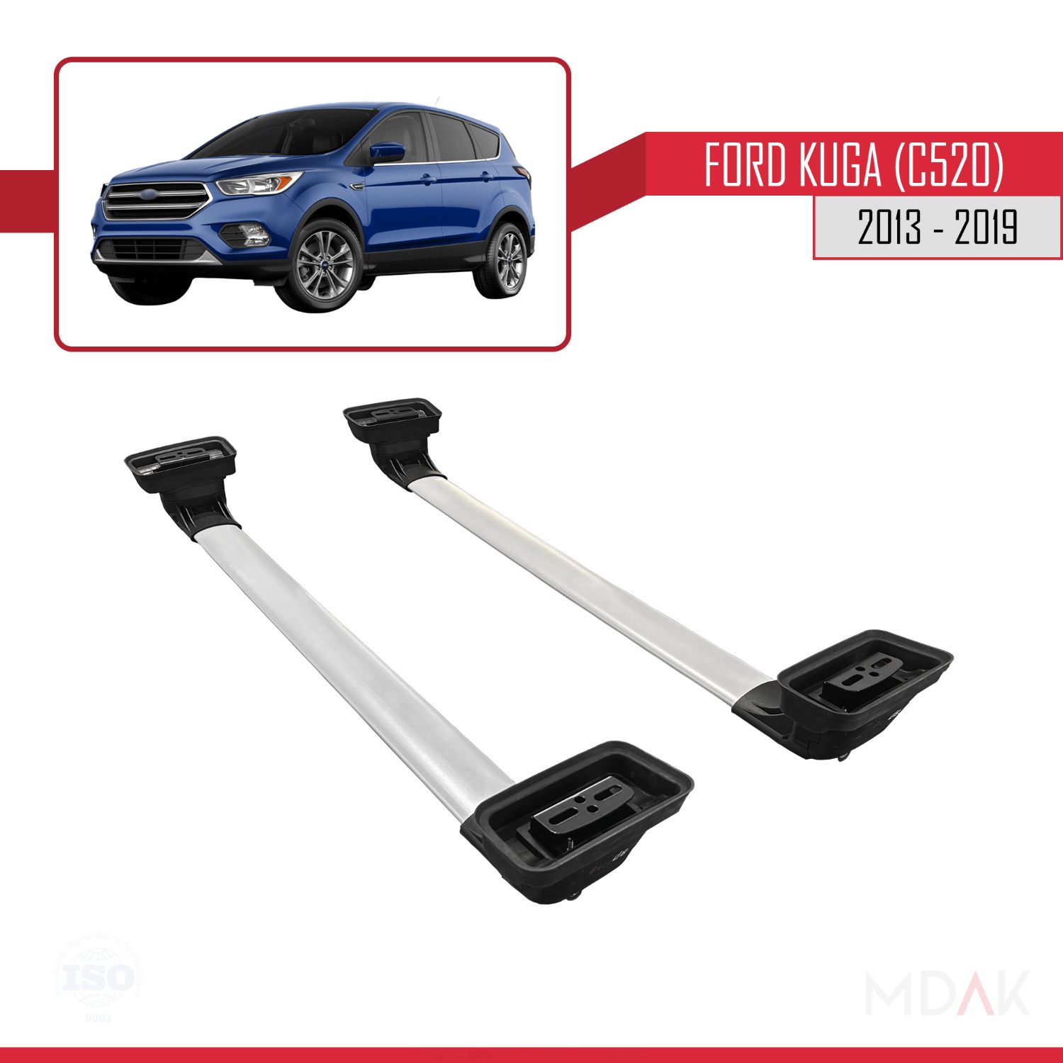 Ford Kuga (C520) 2013-2019 Arası ile Uyumlu ACE-3 Ara Atkı Tavan Barı Gri 2 Adet - Görsel 5