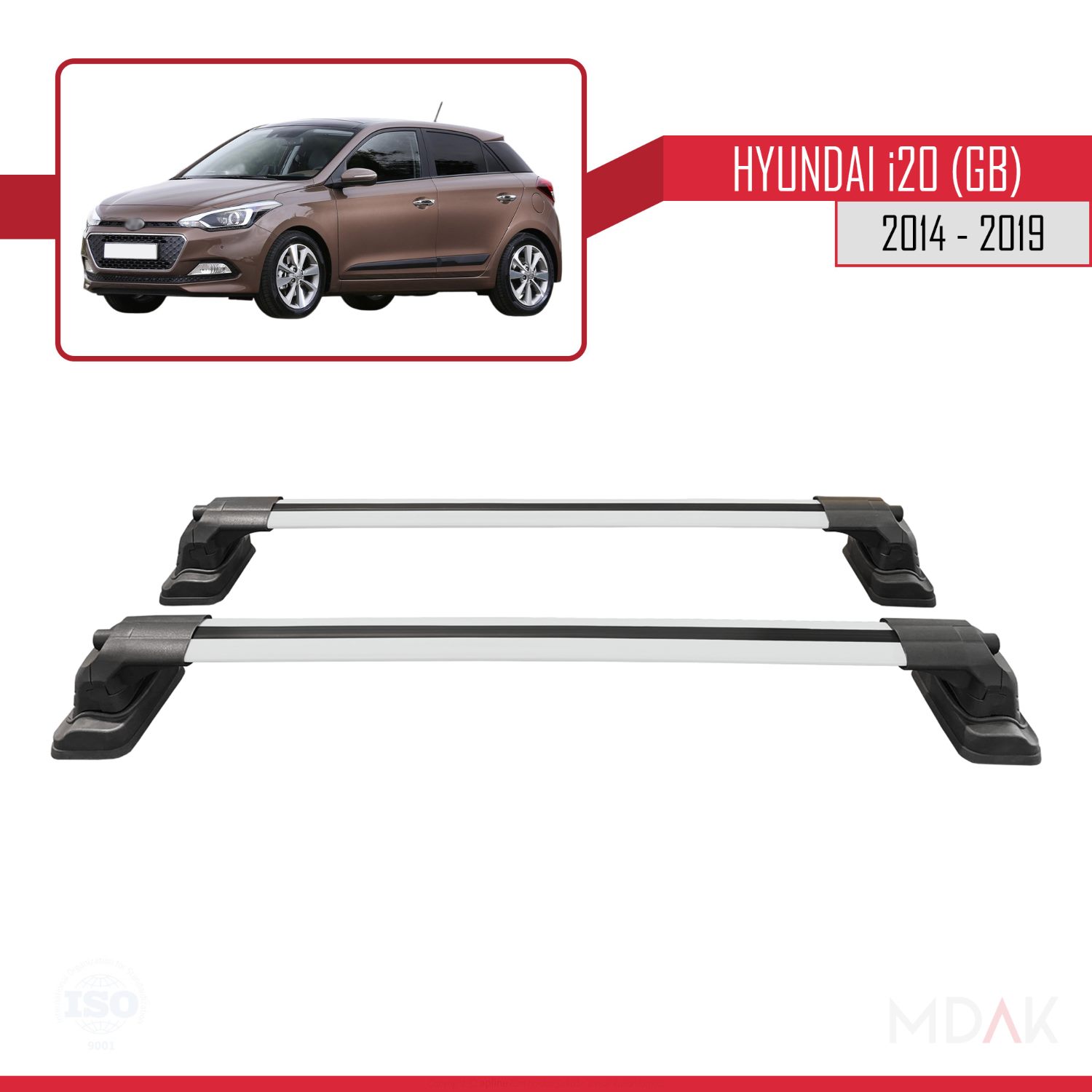 Hyundai i20 (GB) 2014-2019 Arası ile Uyumlu ACE-3 Ara Atkı Tavan Barı Gri 2 Adet - Görsel 5