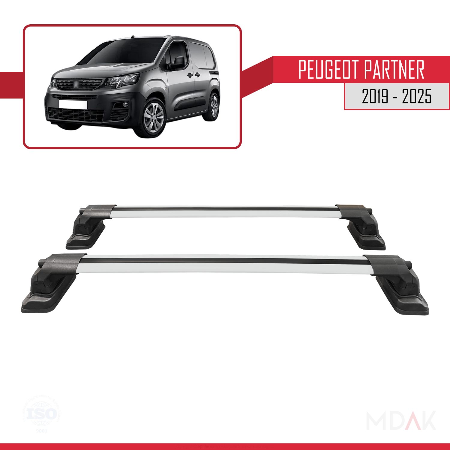 Peugeot Partner 2019-2025 Arası ile Uyumlu ACE-3 Ara Atkı Tavan Barı Gri 2 Adet - Görsel 4