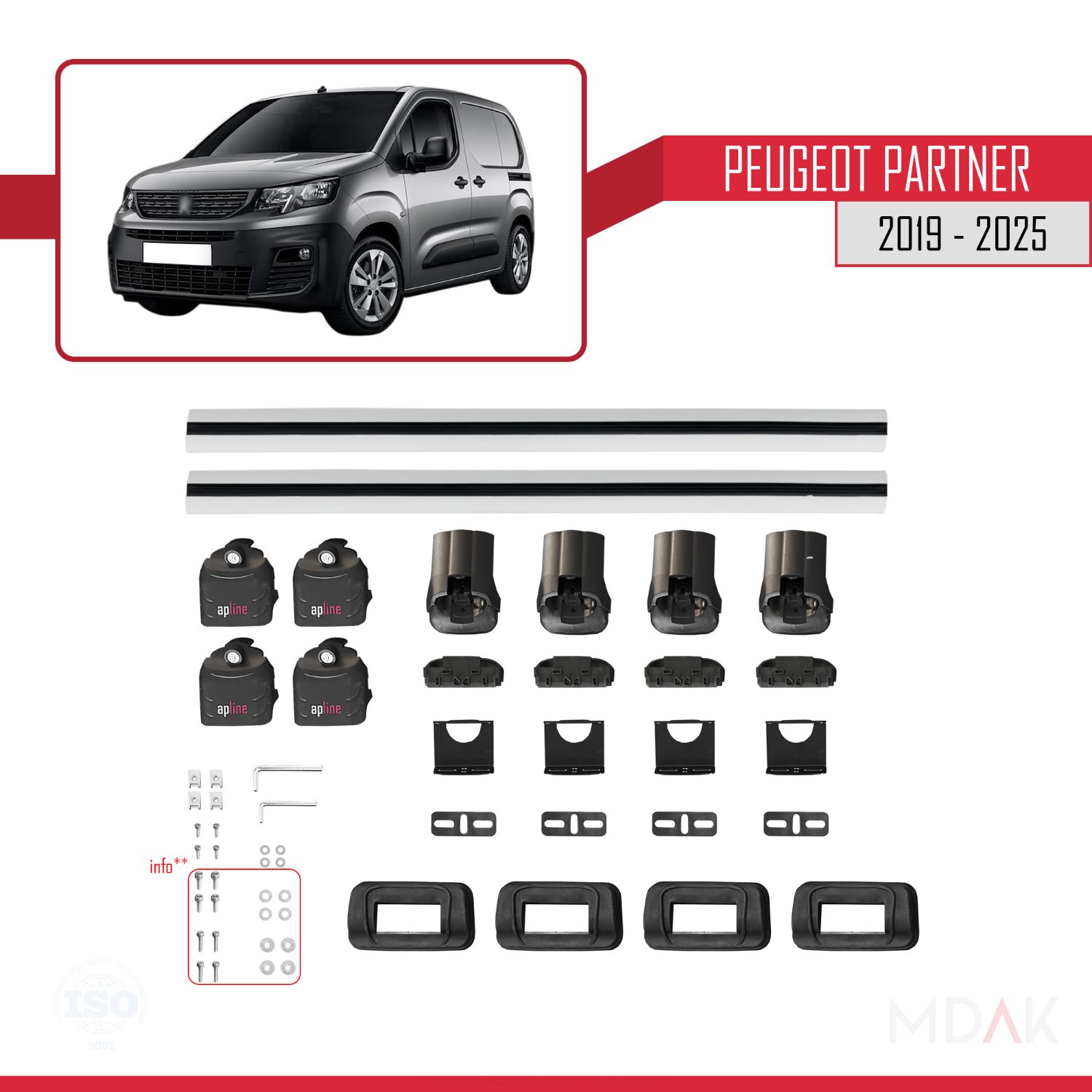 Peugeot Partner 2019-2025 Arası ile Uyumlu ACE-3 Ara Atkı Tavan Barı Gri 2 Adet - Görsel 6