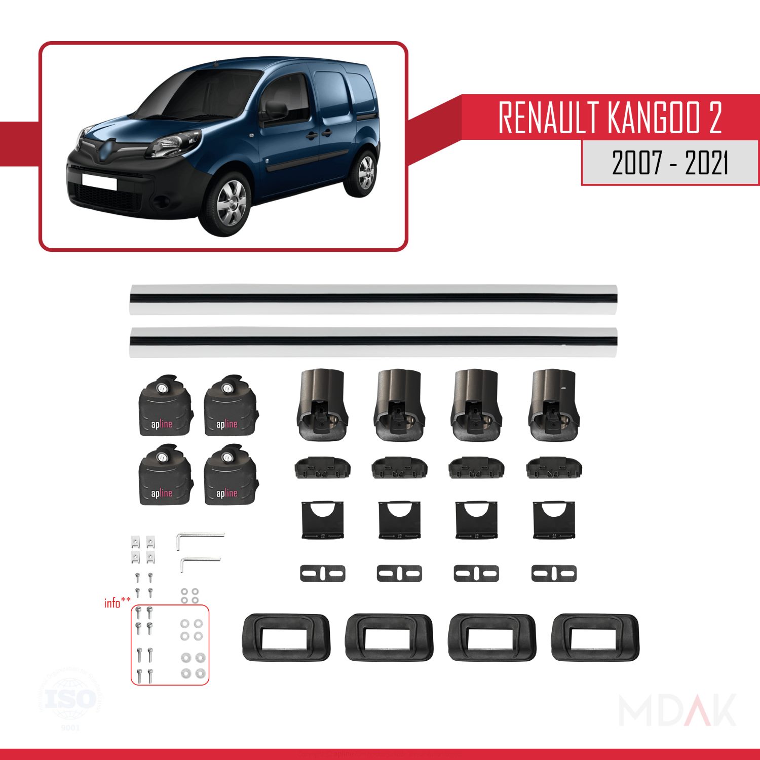 Renault Kangoo 2 2007-2021 Arası ile Uyumlu ACE-3 Ara Atkı Tavan Barı Gri 2 Adet - Görsel 6