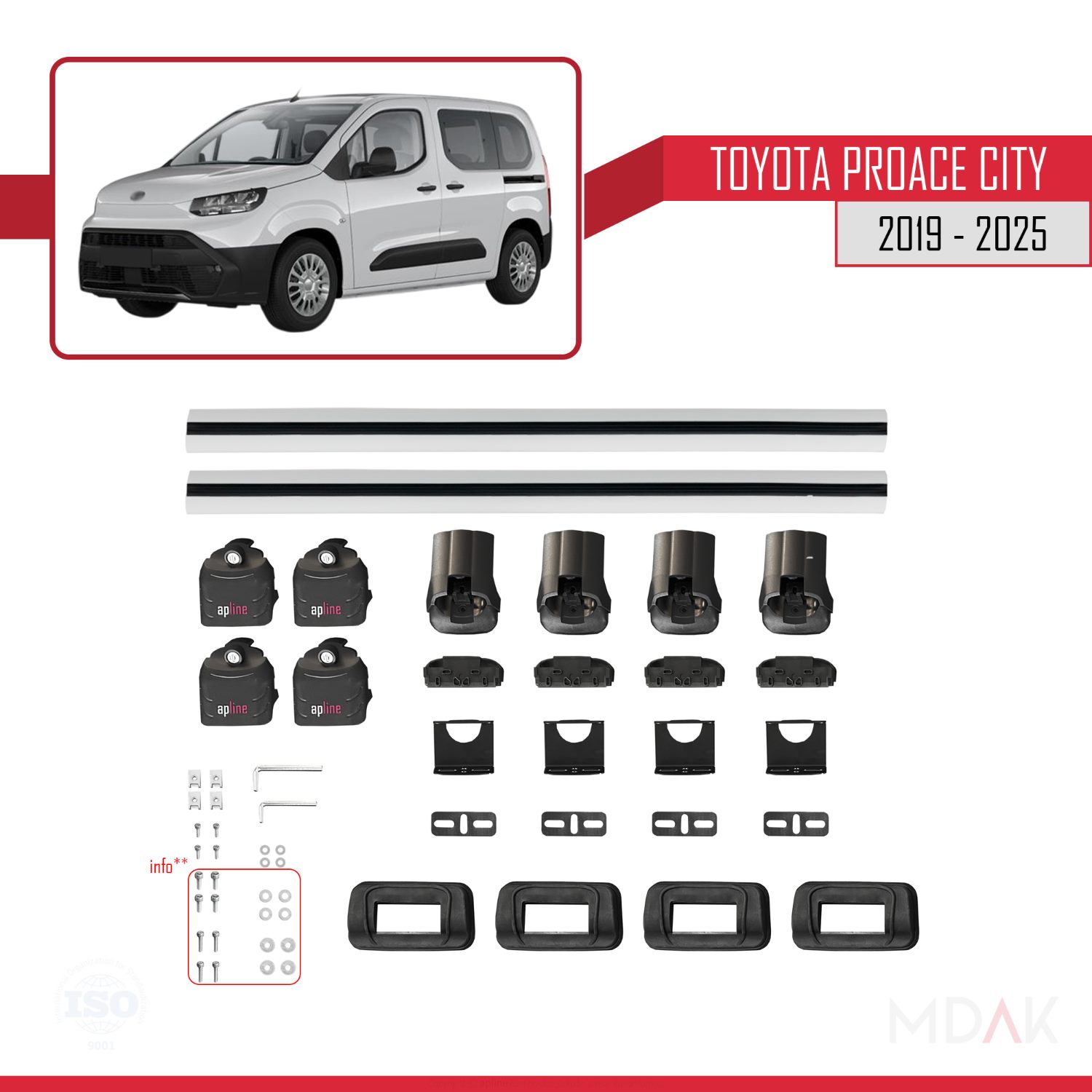 Toyota Proace City 2019-2025 Arası ile Uyumlu ACE-3 Ara Atkı Tavan Barı Gri 2 Adet - Görsel 6