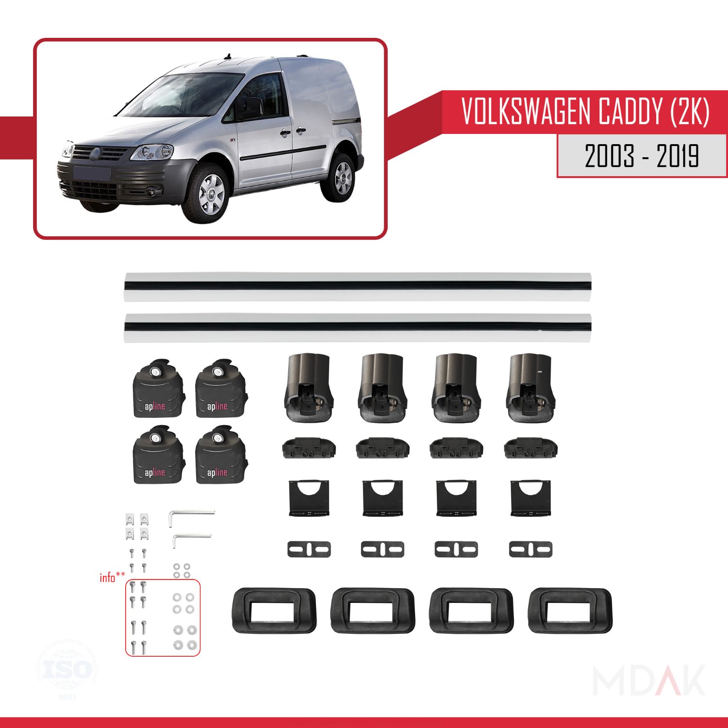 Volkswagen Caddy (2K) 2003-2019 Arası ile Uyumlu ACE-3 Ara Atkı Tavan Barı Gri 2 Adet - Görsel 6