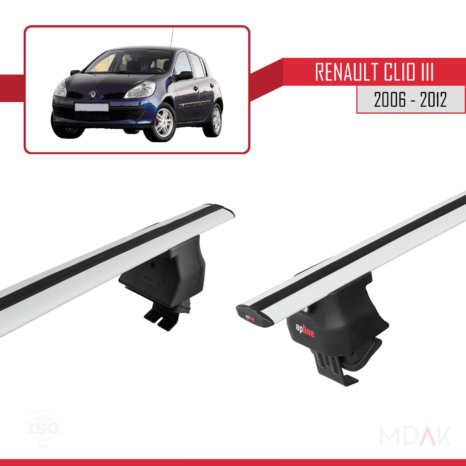 Renault Clio 3 2006-2012 Arası ile Uyumlu ACE-4 Ara Atkı Tavan Barı Gri 2 Adet - Görsel 5