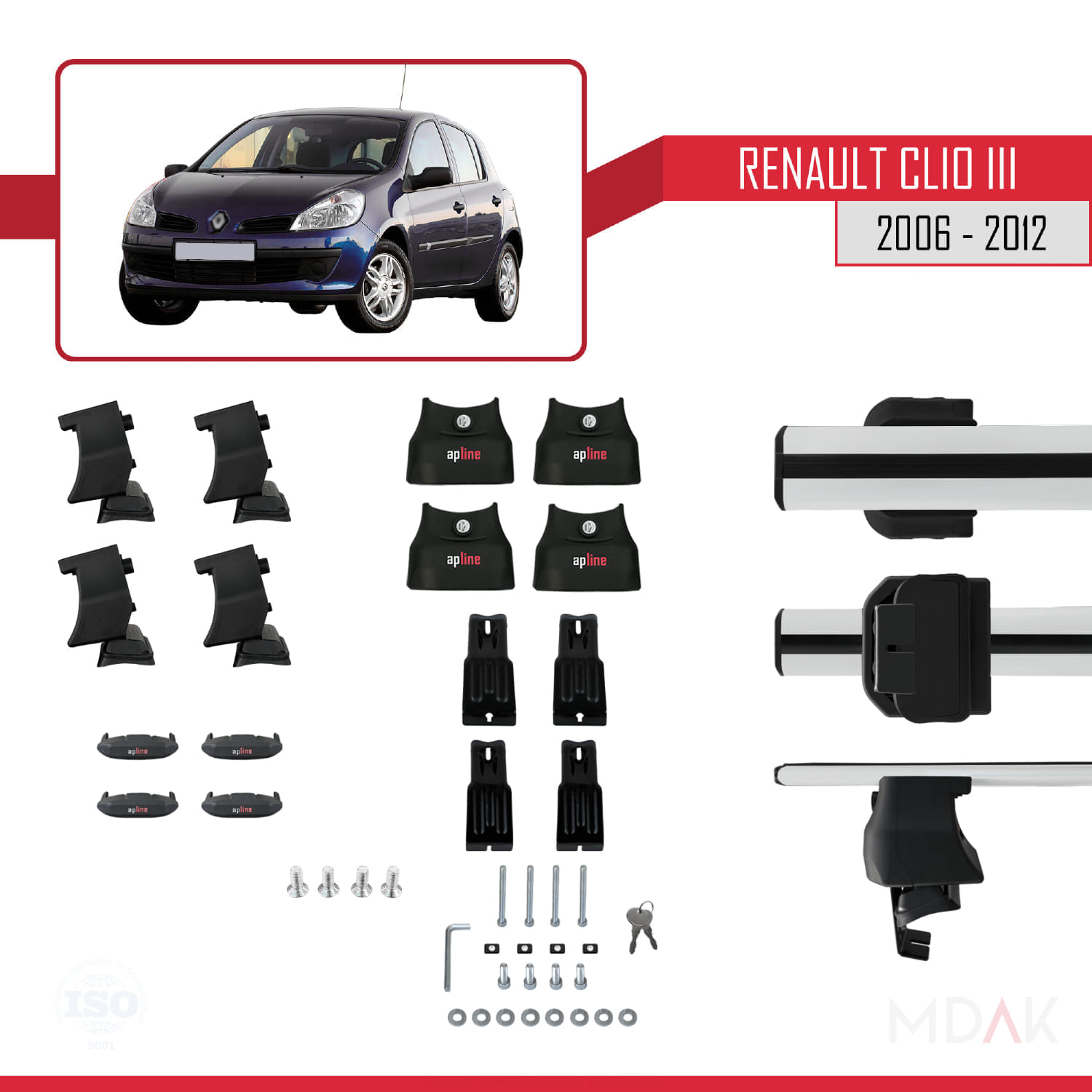 Renault Clio 3 2006-2012 Arası ile Uyumlu ACE-4 Ara Atkı Tavan Barı Gri 2 Adet - Görsel 6