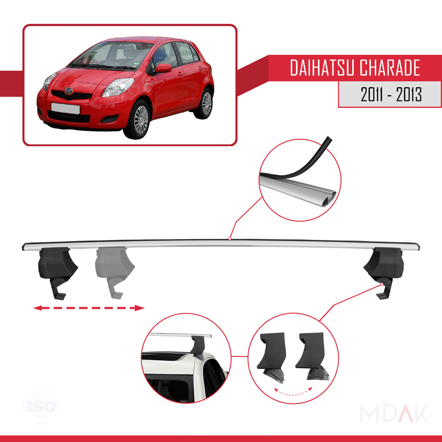 Daihatsu Charade 2011-2013 Arası ile Uyumlu ACE-4 Ara Atkı Tavan Barı Gri 2 Adet - Görsel 3