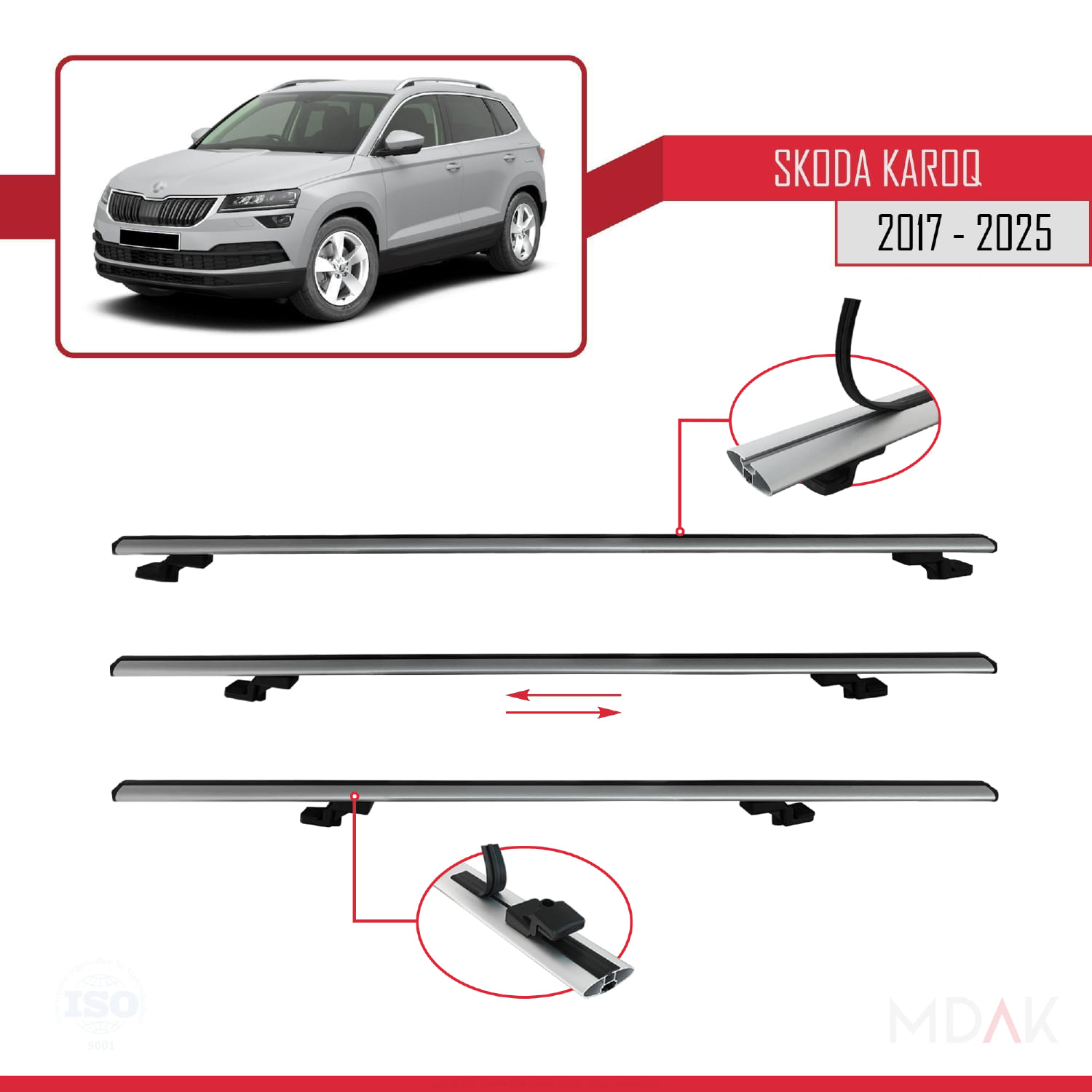 Skoda Karoq 2017 ve Sonrası ile Uyumlu BASIC Model Ara Atkı Tavan Barı Gri 3 Adet - Görsel 5