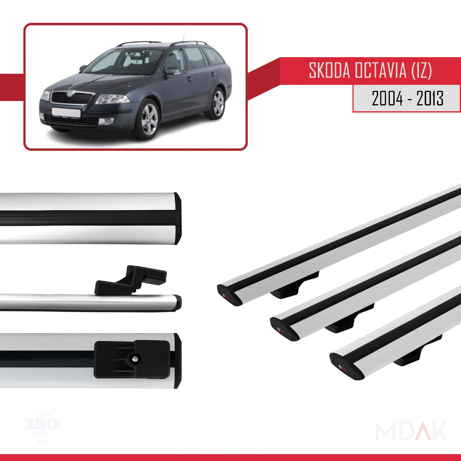 Skoda Octavia 2 (1Z) 2004-2013 Arası ile Uyumlu BASIC Model Ara Atkı Tavan Barı Gri 3 Adet - Görsel 3