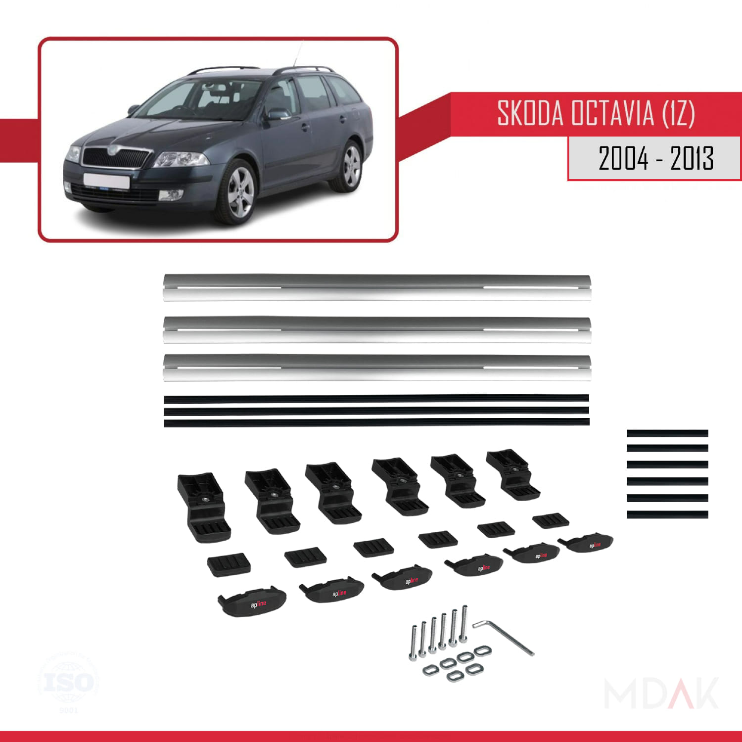 Skoda Octavia 2 (1Z) 2004-2013 Arası ile Uyumlu BASIC Model Ara Atkı Tavan Barı Gri 3 Adet - Görsel 6