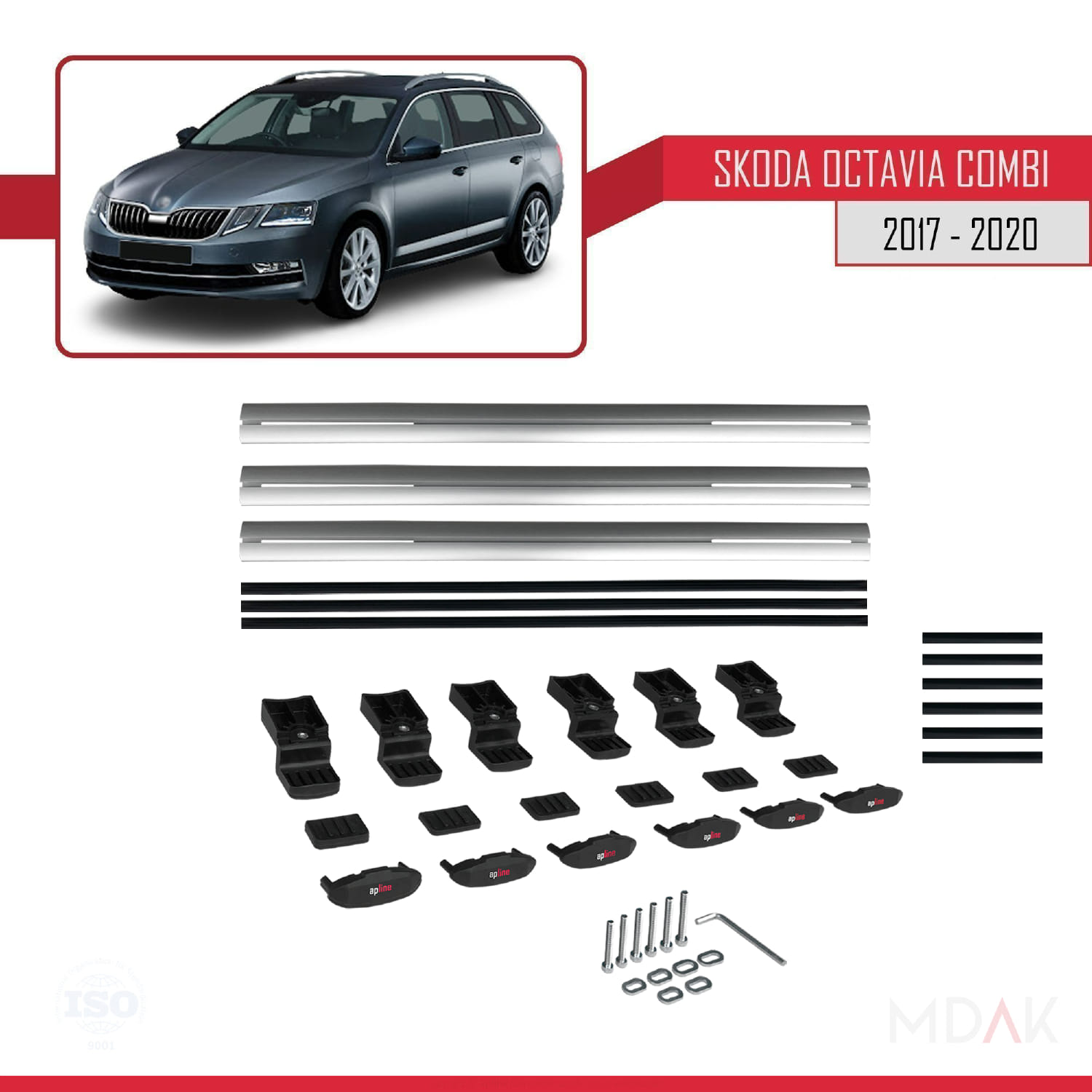 Skoda Octavia 3 (5E) Combi Post-Facelift 2017-2020 Arası ile Uyumlu BASIC Model Ara Atkı Tavan Barı Gri 3 Adet - Görsel 6