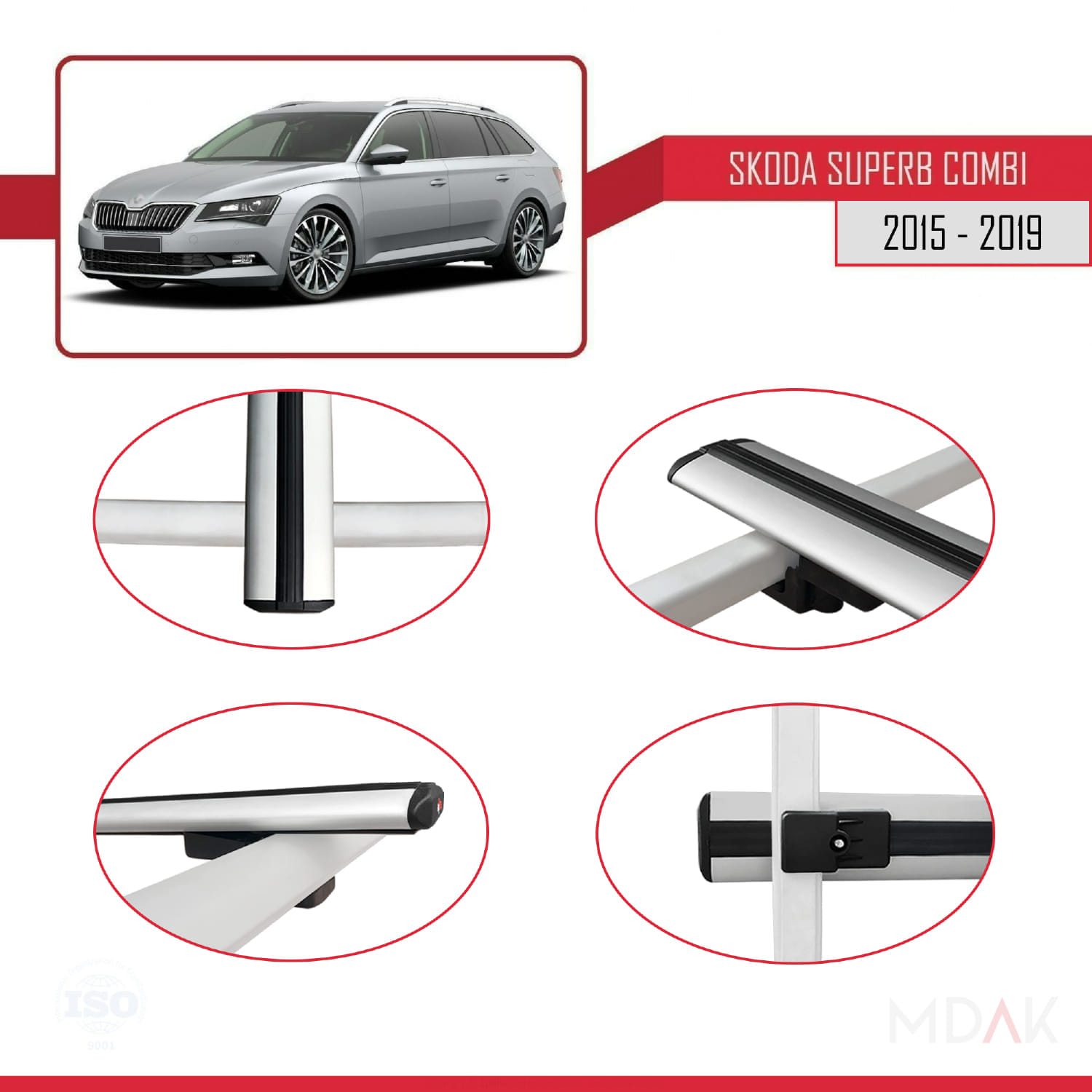 Skoda Superb 3 (3V) Combi Pre-Facelift 2015-2019 Arası ile Uyumlu BASIC Model Ara Atkı Tavan Barı Gri 3 Adet - Görsel 4