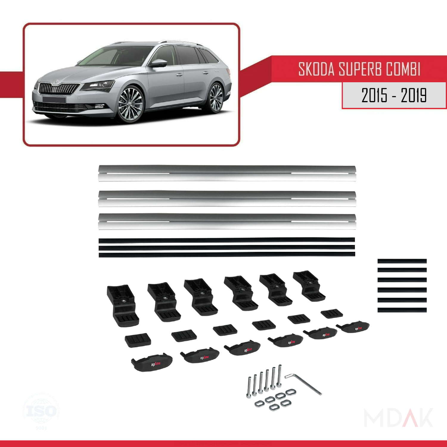 Skoda Superb 3 (3V) Combi Pre-Facelift 2015-2019 Arası ile Uyumlu BASIC Model Ara Atkı Tavan Barı Gri 3 Adet - Görsel 6